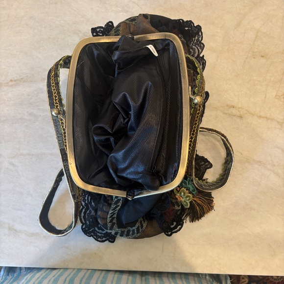 Real French Tapestry Ruffle Floral Bag – One of a Kind, Never Used, Romantic - Picture 12 of 13